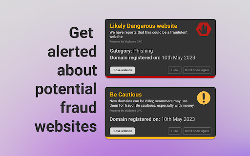 Web3 Vigilance Browser security  from Chrome web store to be run with OffiDocs Chromium online