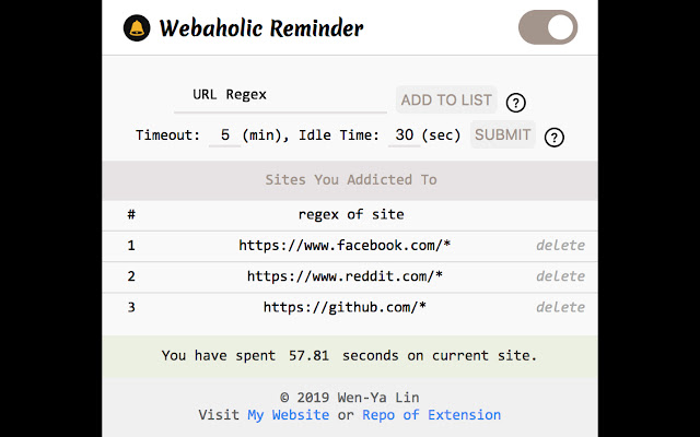 Webaholic Reminder  from Chrome web store to be run with OffiDocs Chromium online