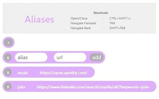 Web Aliases  from Chrome web store to be run with OffiDocs Chromium online