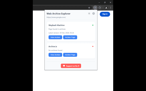 Web Archive Explorer  from Chrome web store to be run with OffiDocs Chromium online