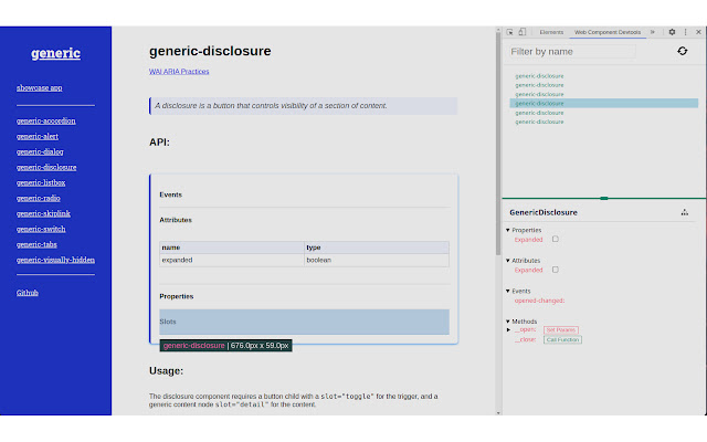 Web Component DevTools  from Chrome web store to be run with OffiDocs Chromium online