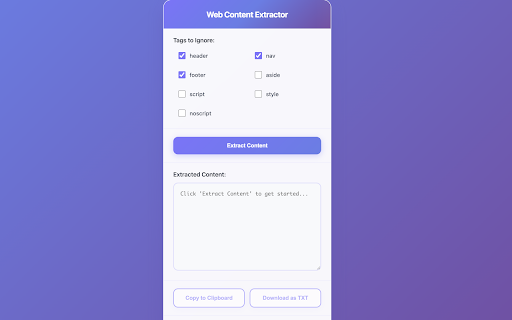 WebContentExtractor  from Chrome web store to be run with OffiDocs Chromium online
