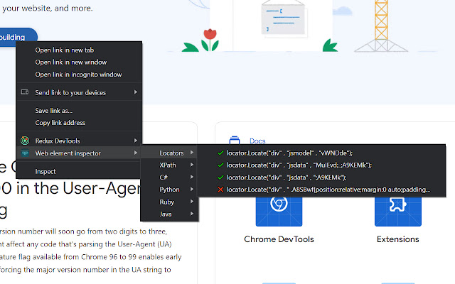 WebDriver Element Locator  from Chrome web store to be run with OffiDocs Chromium online