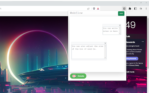 Webflow  from Chrome web store to be run with OffiDocs Chromium online