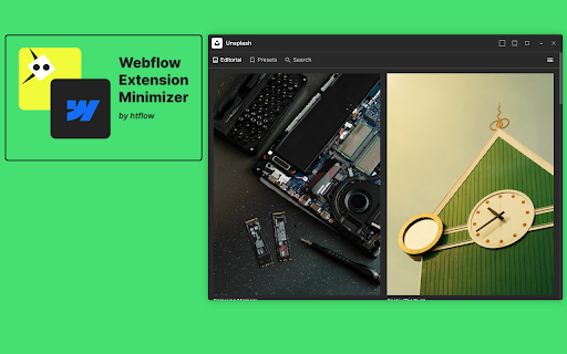 Webflow Extension Minimizer  from Chrome web store to be run with OffiDocs Chromium online