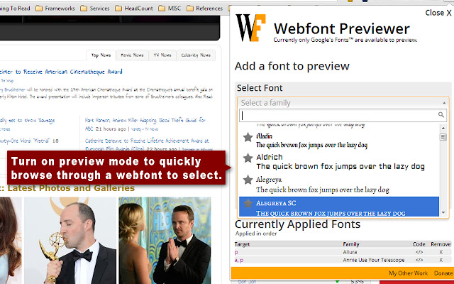 Webfont Previewer  from Chrome web store to be run with OffiDocs Chromium online