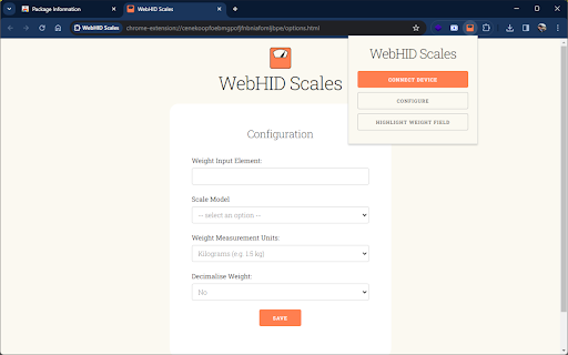 WebHID Scales  from Chrome web store to be run with OffiDocs Chromium online