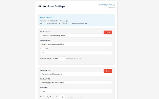 Webhook Content Sender  from Chrome web store to be run with OffiDocs Chromium online