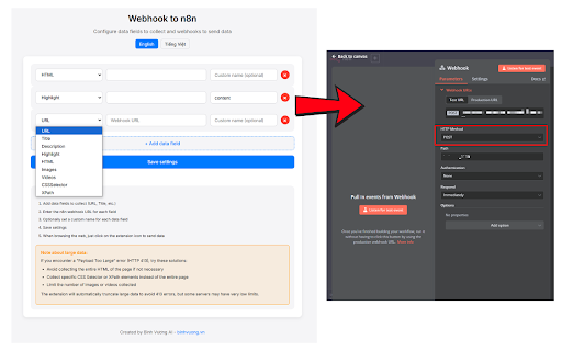 Webhook to n8n  from Chrome web store to be run with OffiDocs Chromium online
