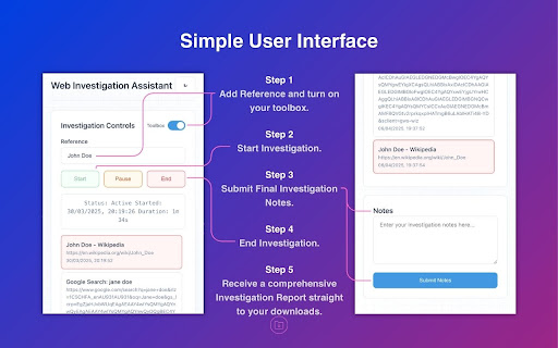 Web Investigation Assistant  from Chrome web store to be run with OffiDocs Chromium online