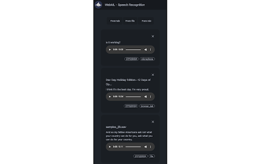 webml speech recognition  from Chrome web store to be run with OffiDocs Chromium online