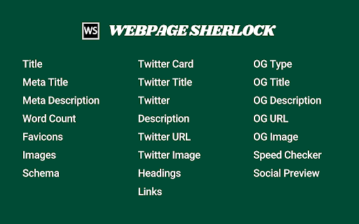 Webpage Sherlock Page insights in one click  from Chrome web store to be run with OffiDocs Chromium online