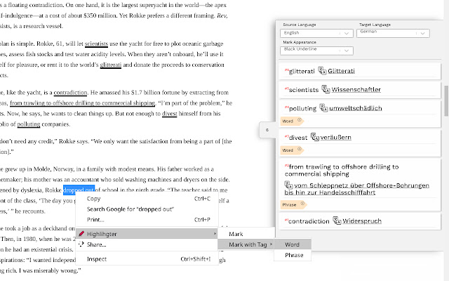 Web pages Highlighter  Translator  from Chrome web store to be run with OffiDocs Chromium online
