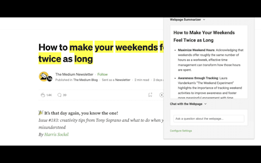 Webpage Summarizer  from Chrome web store to be run with OffiDocs Chromium online
