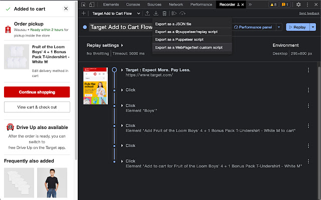 WebPageTest Recorder Extension  from Chrome web store to be run with OffiDocs Chromium online