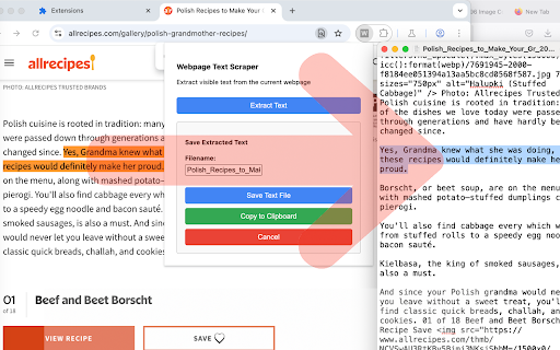 Webpage Text Scraper  from Chrome web store to be run with OffiDocs Chromium online