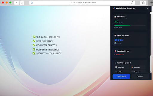WebPulse Website SEO Analyzer from Chrome web store to be run with OffiDocs Chromium online WebPulse Website SEO Analyzer from Chrome web store to be run with OffiDocs Chromium online