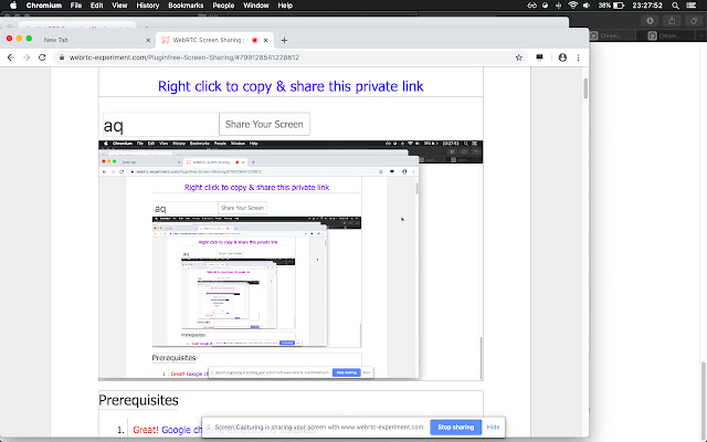 WebRTC Screening Sharing  from Chrome web store to be run with OffiDocs Chromium online