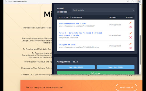 Web Saver  from Chrome web store to be run with OffiDocs Chromium online