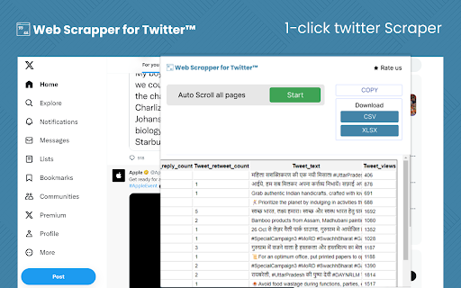 Web Scrapper for Twitter™  from Chrome web store to be run with OffiDocs Chromium online