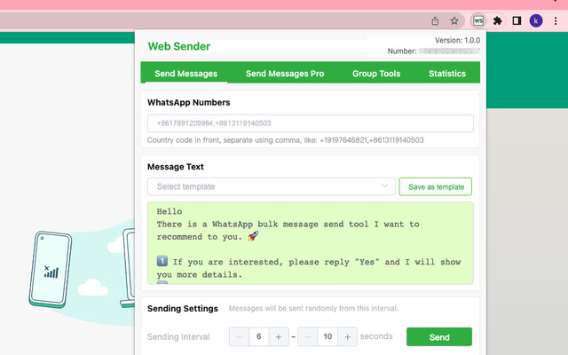 Web Sender  from Chrome web store to be run with OffiDocs Chromium online