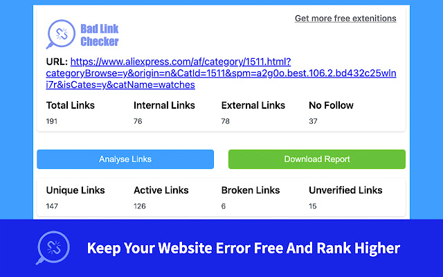 website broken link and 404 error checker  from Chrome web store to be run with OffiDocs Chromium online