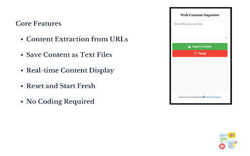 Website Content Copier / Importer Save Content In a Click  from Chrome web store to be run with OffiDocs Chromium online
