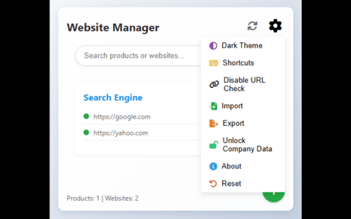 Website Manager  from Chrome web store to be run with OffiDocs Chromium online