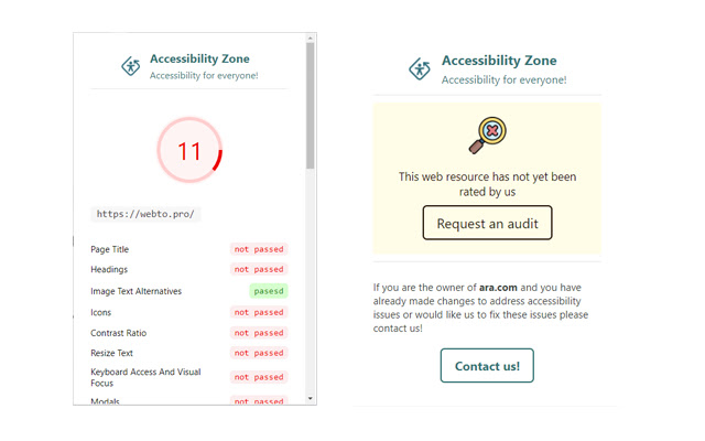 Website reports by Accessibility zone  from Chrome web store to be run with OffiDocs Chromium online