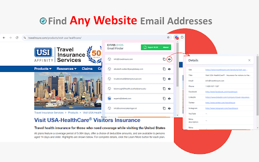 Websites Email Finder ECabLeads  from Chrome web store to be run with OffiDocs Chromium online