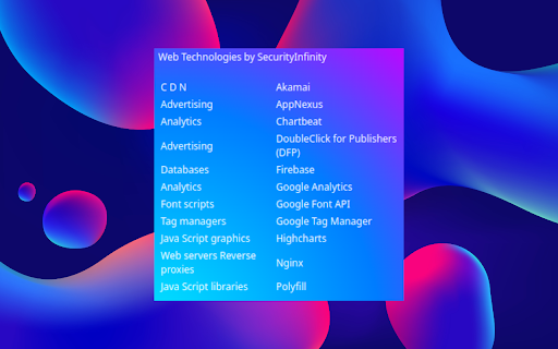 Web Technology Detector by SecurityInfinity  from Chrome web store to be run with OffiDocs Chromium online