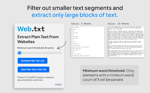 Web.txt | Convert Webpages to Plain Text (.txt)  from Chrome web store to be run with OffiDocs Chromium online