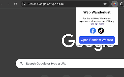 WebWanderlust Randomiser  from Chrome web store to be run with OffiDocs Chromium online