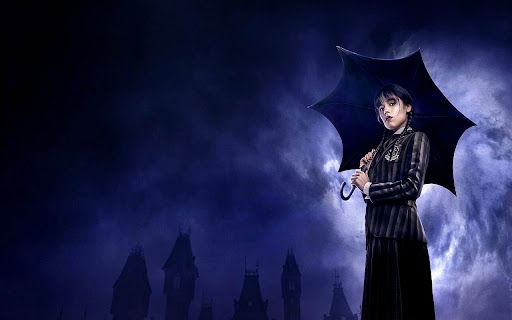 Wednesday Addams Browser Theme  from Chrome web store to be run with OffiDocs Chromium online