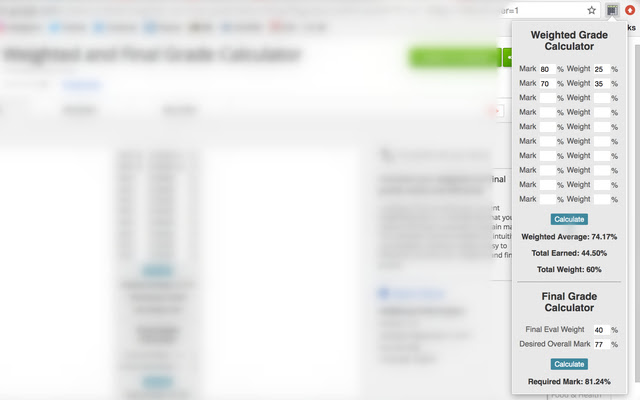Weighted and Final Grade Calculator  from Chrome web store to be run with OffiDocs Chromium online
