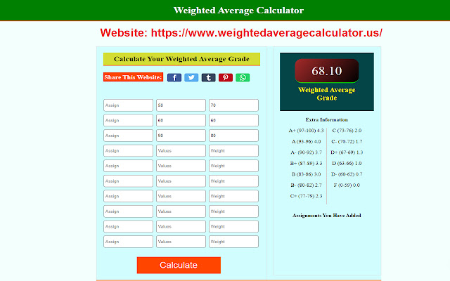 Calculadora de promedio ponderado de Chrome web store para ejecutarse con OffiDocs Chromium en línea