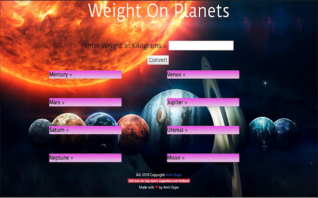 Weight On Planets  from Chrome web store to be run with OffiDocs Chromium online