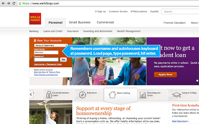 Wells Fargo Autofocus login  from Chrome web store to be run with OffiDocs Chromium online