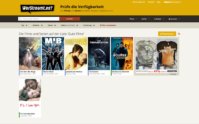 WerStreamt.es Listen Links  from Chrome web store to be run with OffiDocs Chromium online