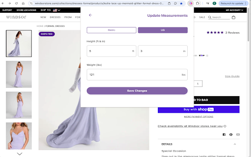 WeSize Smart Clothing Size Finder  from Chrome web store to be run with OffiDocs Chromium online