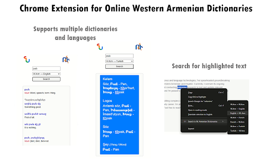 Western Armenian Dictionaries  from Chrome web store to be run with OffiDocs Chromium online