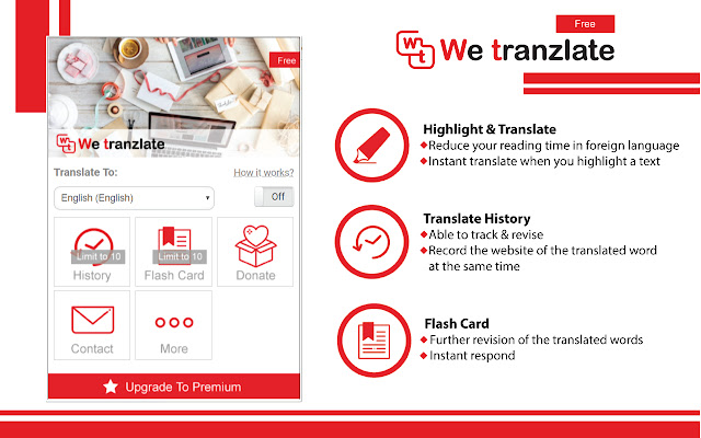 We Tranzlate FREE  from Chrome web store to be run with OffiDocs Chromium online