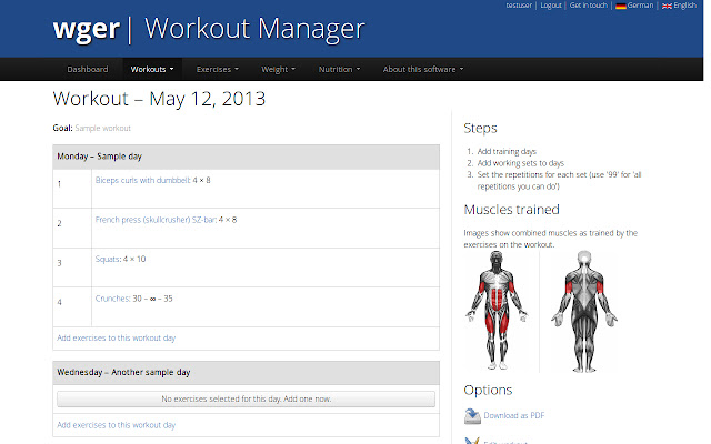 wger Workout Manager  from Chrome web store to be run with OffiDocs Chromium online