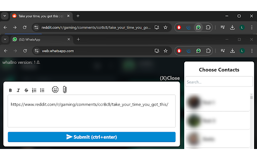 whaBro  from Chrome web store to be run with OffiDocs Chromium online