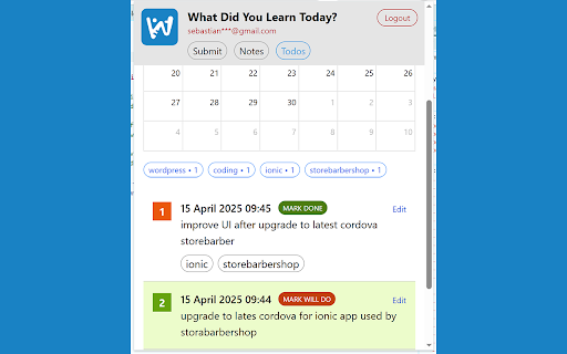 What Did You Learn Today? A Simplest Note  from Chrome web store to be run with OffiDocs Chromium online