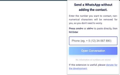 WhatsApp a number without adding a contact  from Chrome web store to be run with OffiDocs Chromium online