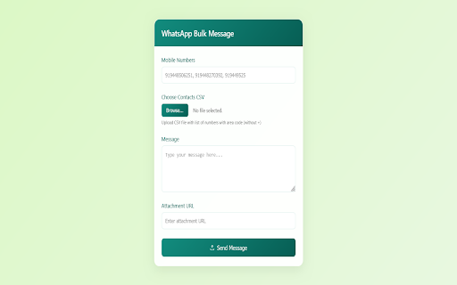 Whatsapp Bulk Messager  from Chrome web store to be run with OffiDocs Chromium online