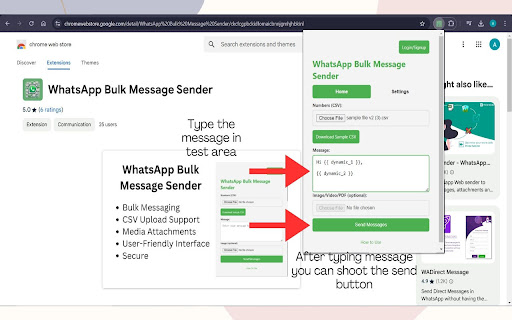 WhatsApp Bulk Message Sender  from Chrome web store to be run with OffiDocs Chromium online