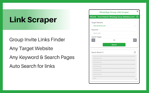 WhatsApp Group Finder Group Link Scraper WhatsApp contact link finder  from Chrome web store to be run with OffiDocs Chromium online