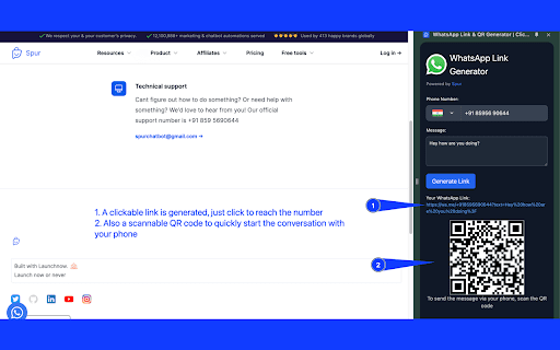 WhatsApp Link  QR Generator | Click to Chat by Spur  from Chrome web store to be run with OffiDocs Chromium online